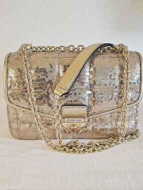 Michael Kors Gold Sequin Shoulder Bag with Chain Strap